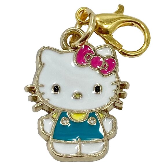 Hello Kitty Charm Clip On Zipper Pull Bag Purse Pink Bow Enamel Gold Tone Signed - Picture 1 of 6